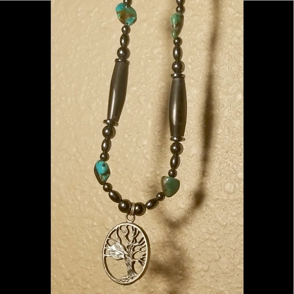 Silver tree/moon chrysocolla stone necklace!!! - Picture 3 of 4